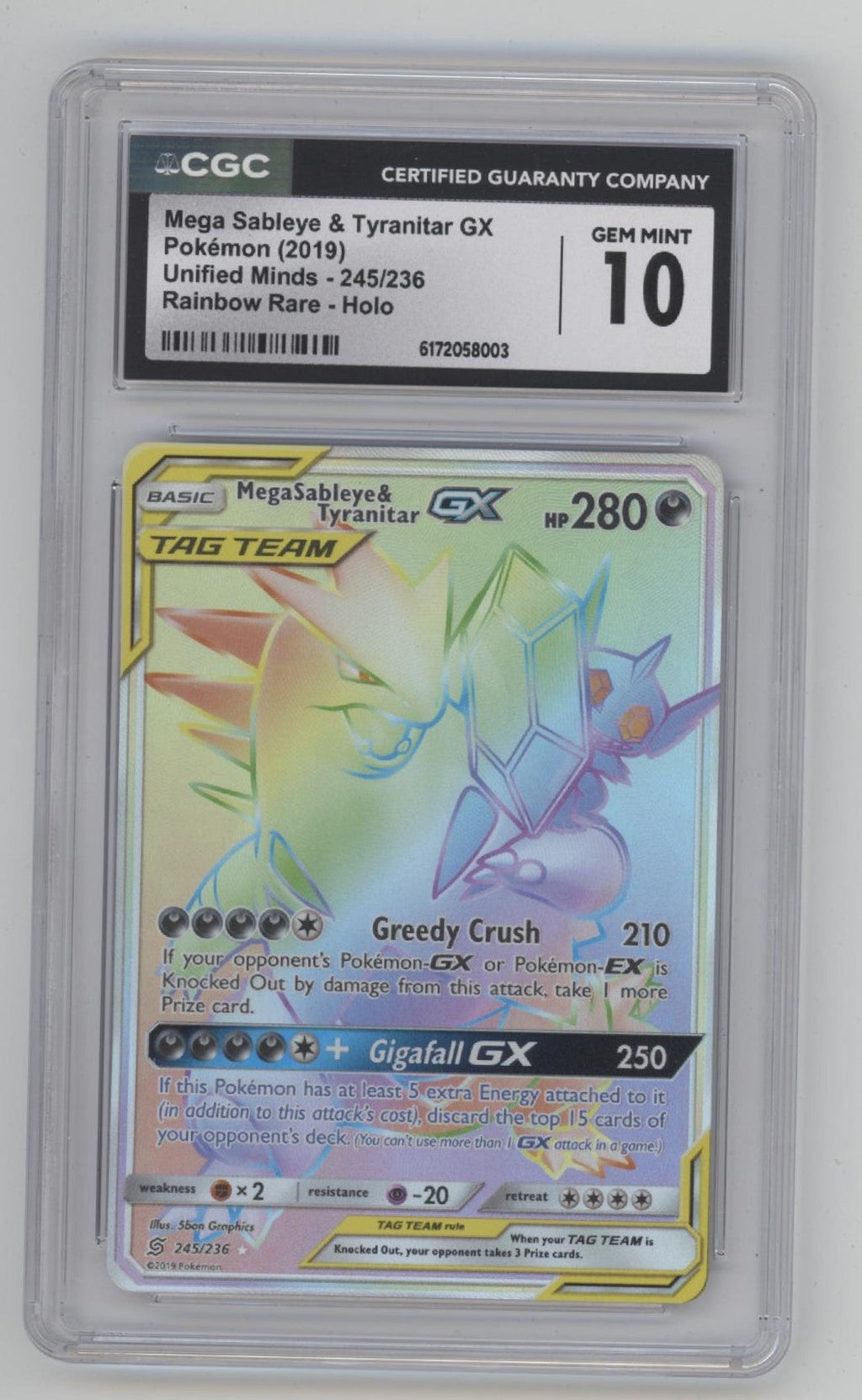 Mega Sableye & Tyranitar GX Pokemon Unified Minds Rainbow Rare Holo #245 CGC 10