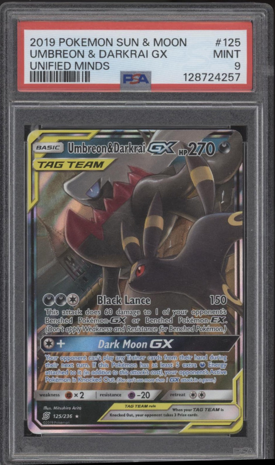 Umbreon & Darkrai GX Pokemon Unified Minds #125 PSA 9