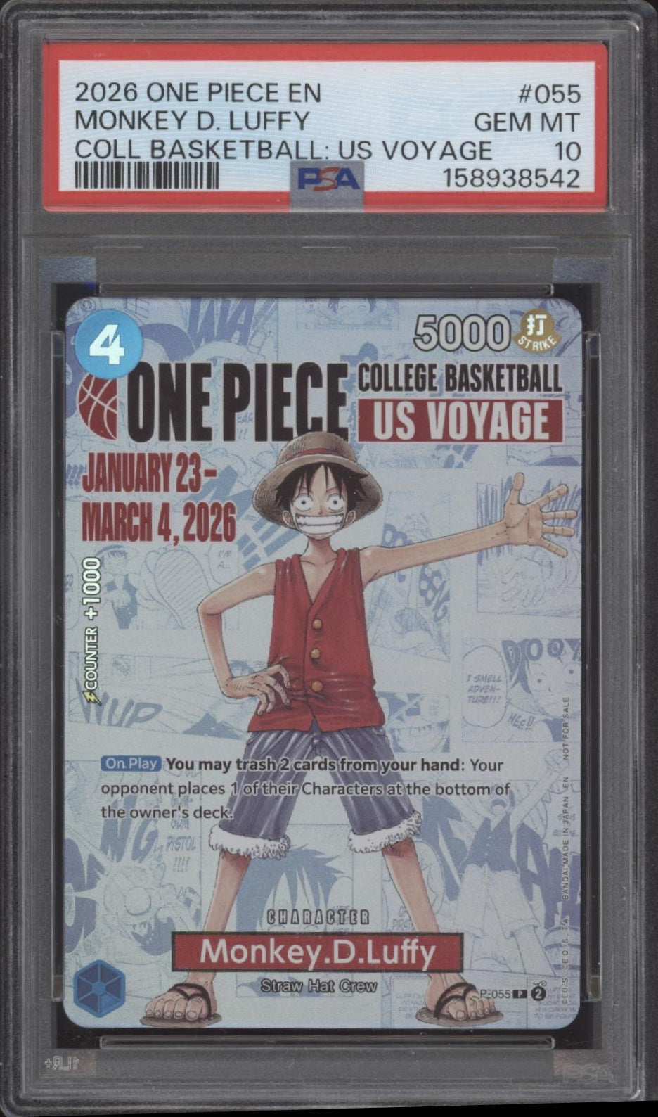 Monkey D Luffy One Piece Card Game College Basketball US Voyage #055 PSA 10 #3