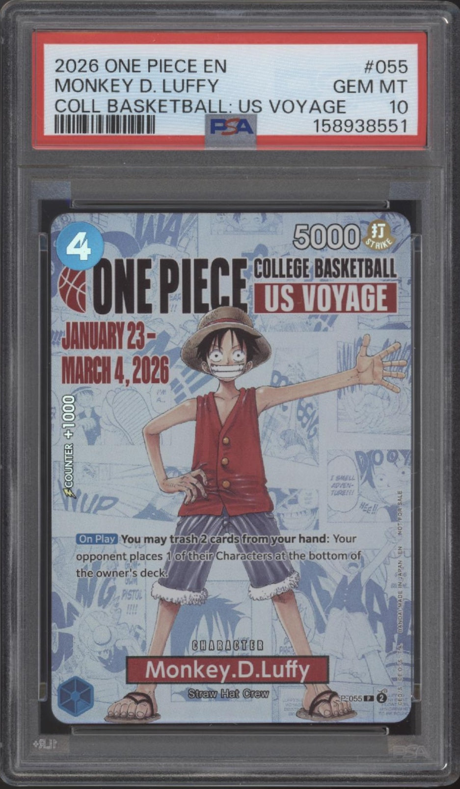Monkey D Luffy One Piece Card Game College Basketball US Voyage #055 PSA 10 #5