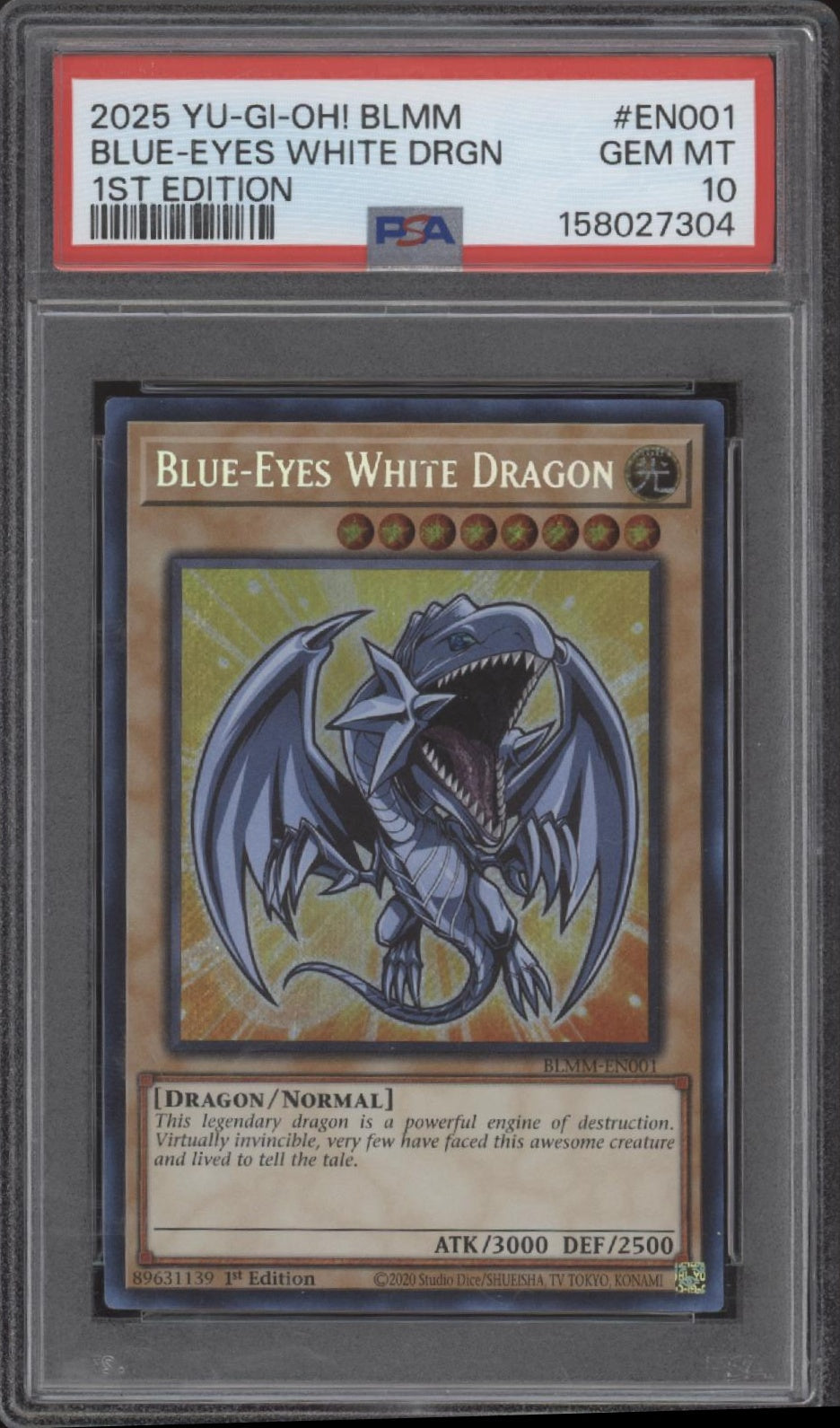 Blue-Eyes White Dragon Yu-Gi-Oh! BLMM 1st Edition #EN001 PSA 10