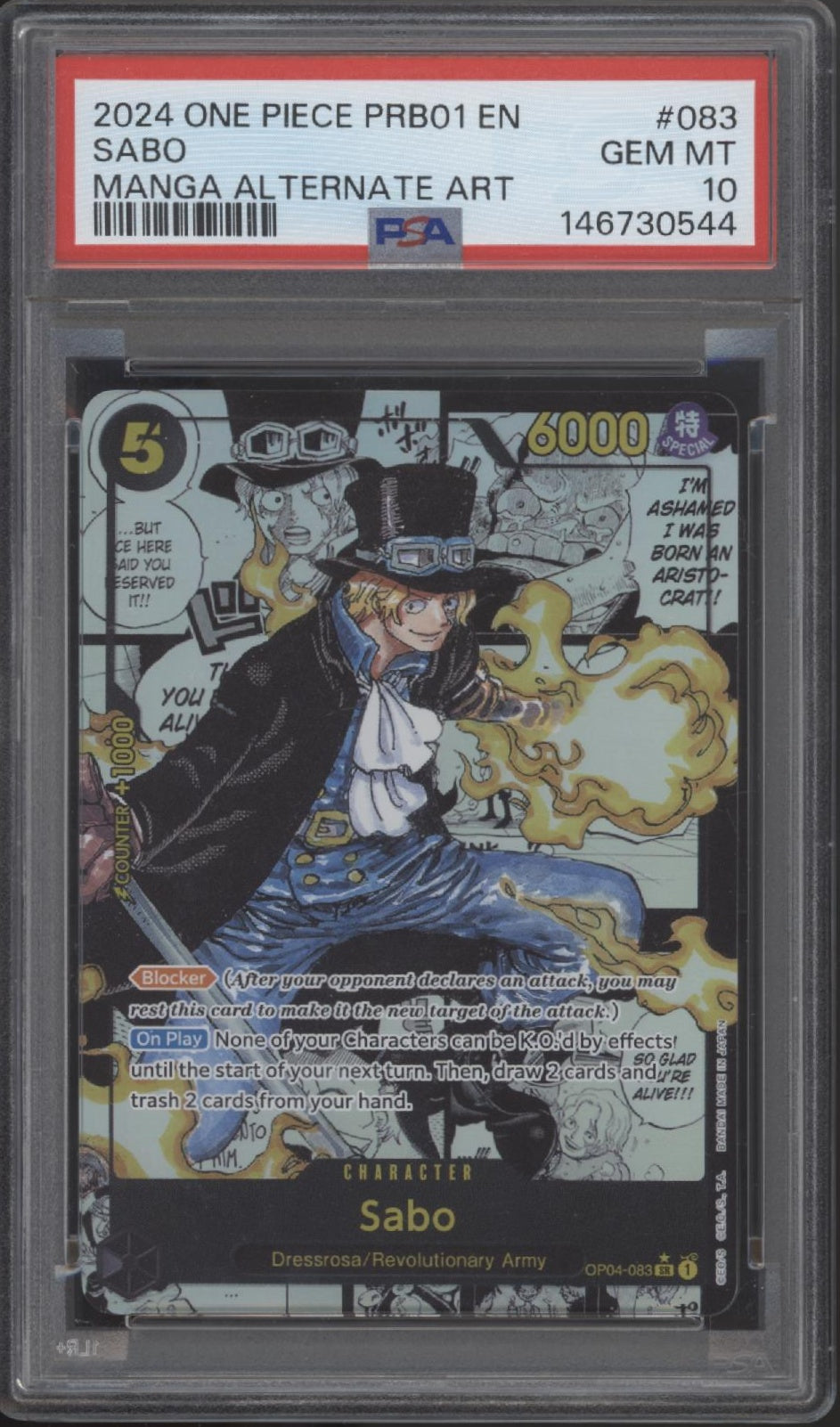 Sabo One Piece Card Game PRB01 Manga Alternate Art #083 PSA 10