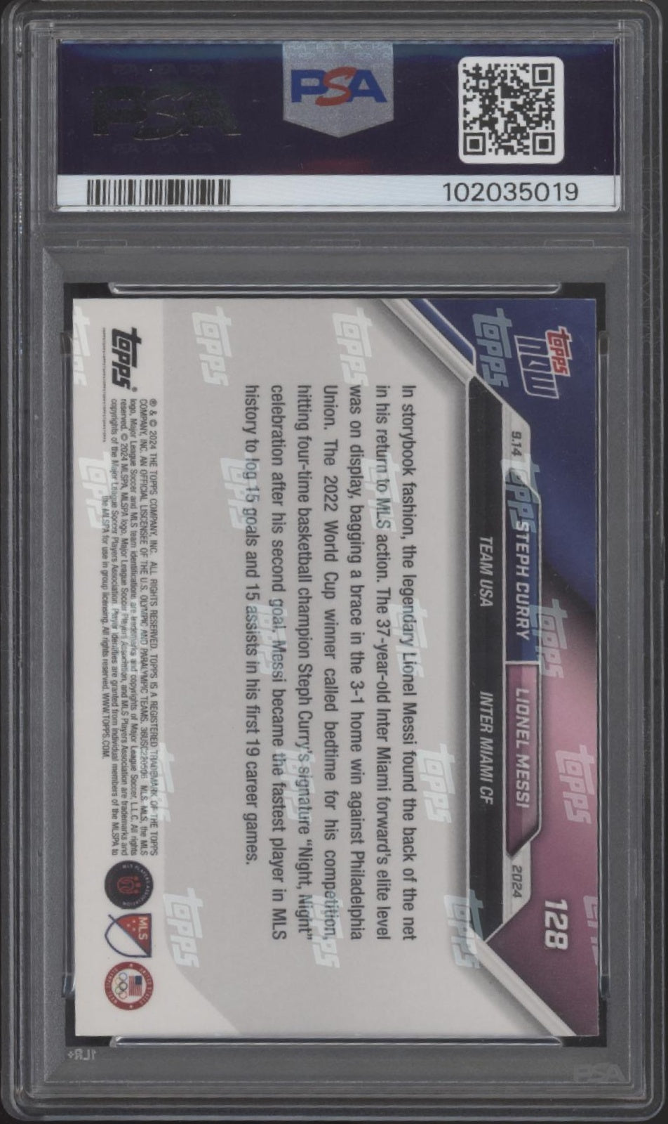 Steph Curry / Lionel Messi 2024 Topps Now MLS #128 PSA 10