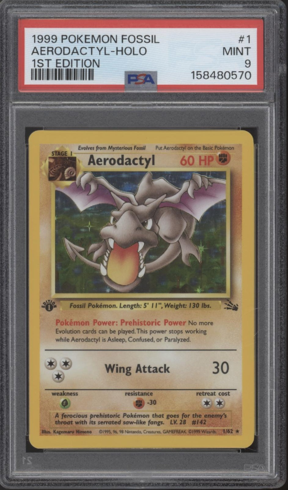 Aerodactyl Pokemon Fossil Holo 1st Edition #1 PSA 9