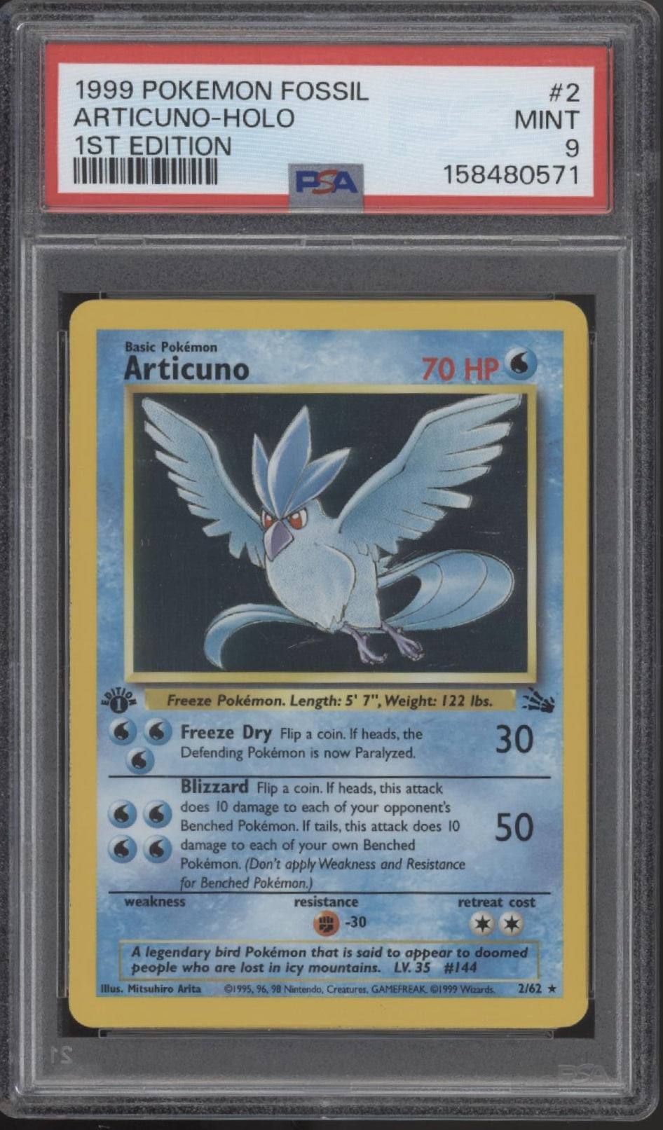 Articuno Pokemon Fossil Holo 1st Edition #2 PSA 9