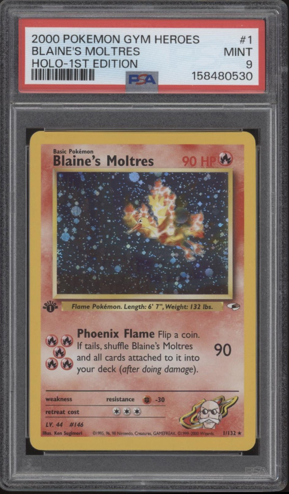Blaine's Moltres Pokemon Gym Heroes Holo 1st Edition #1 PSA 9