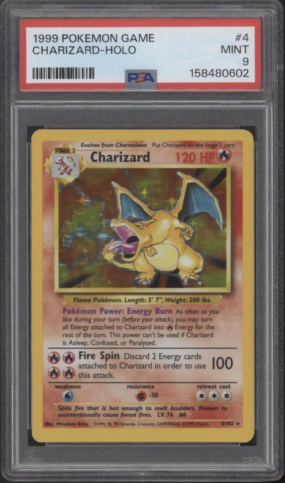 Charizard Pokemon Base Set Holo #4 PSA 9