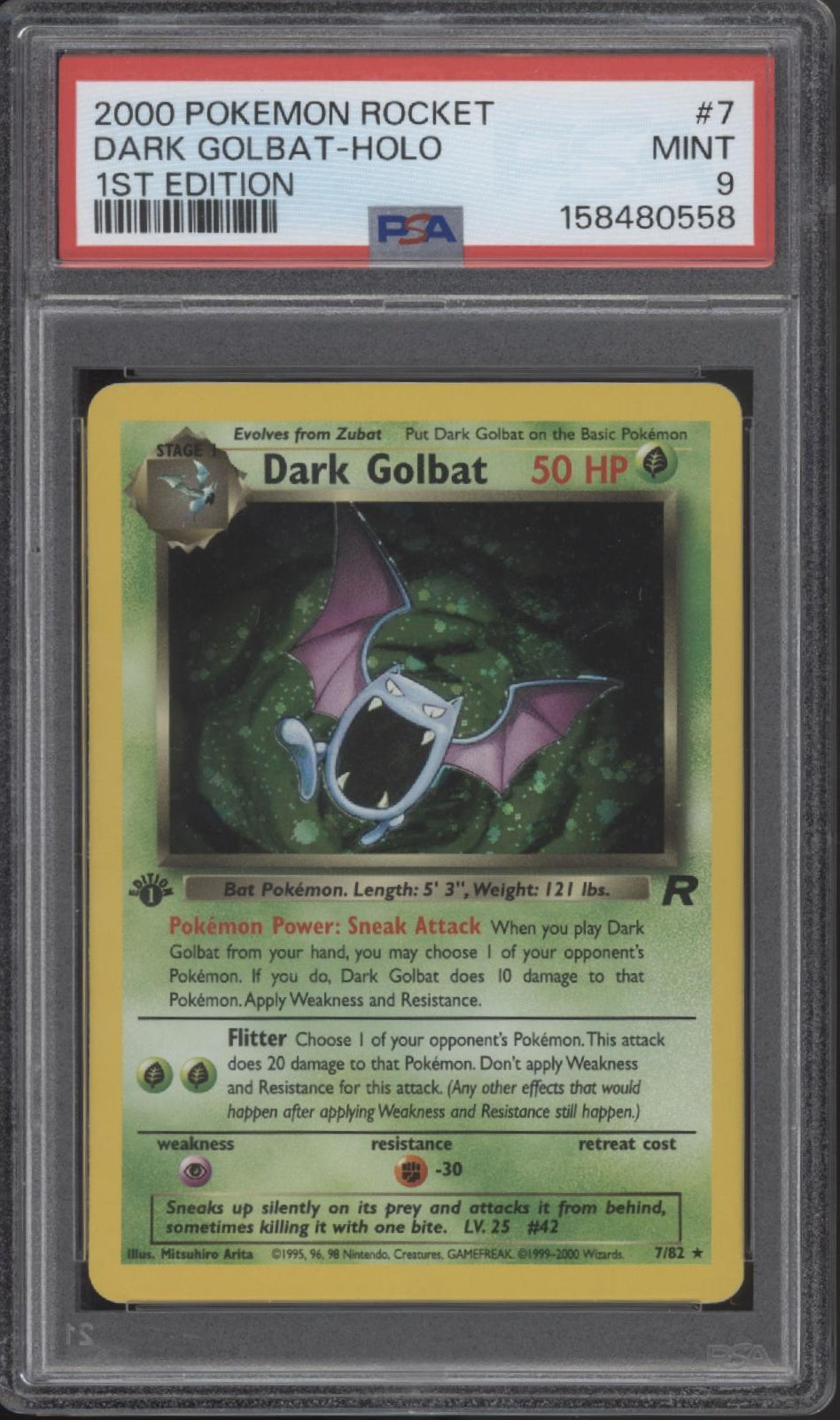 Dark Golbat Pokemon Team Rocket Holo 1st Edition #7 PSA 9