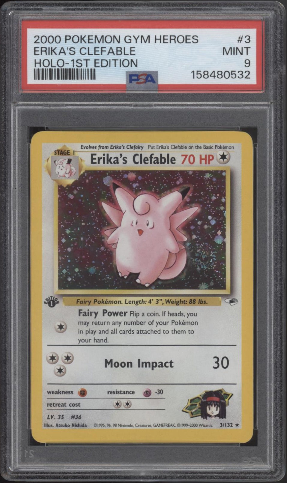 Erika's Clefable Pokemon Gym Heroes Holo 1st Edition #3 PSA 9