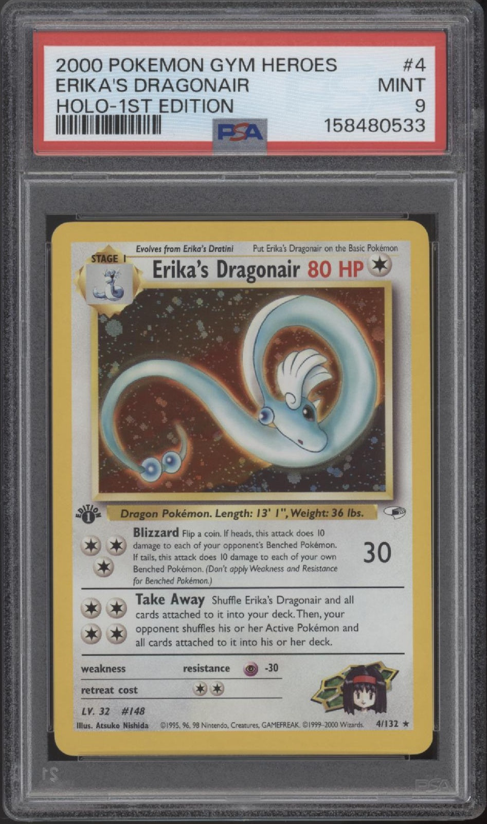 Erika's Dragonair Pokemon Gym Heroes Holo 1st Edition #4 PSA 9