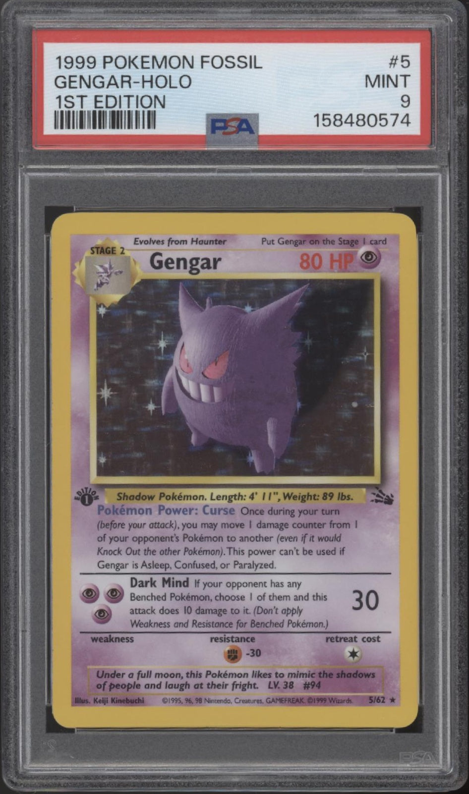Gengar Pokemon Fossil Holo 1st Edition #5 PSA 9