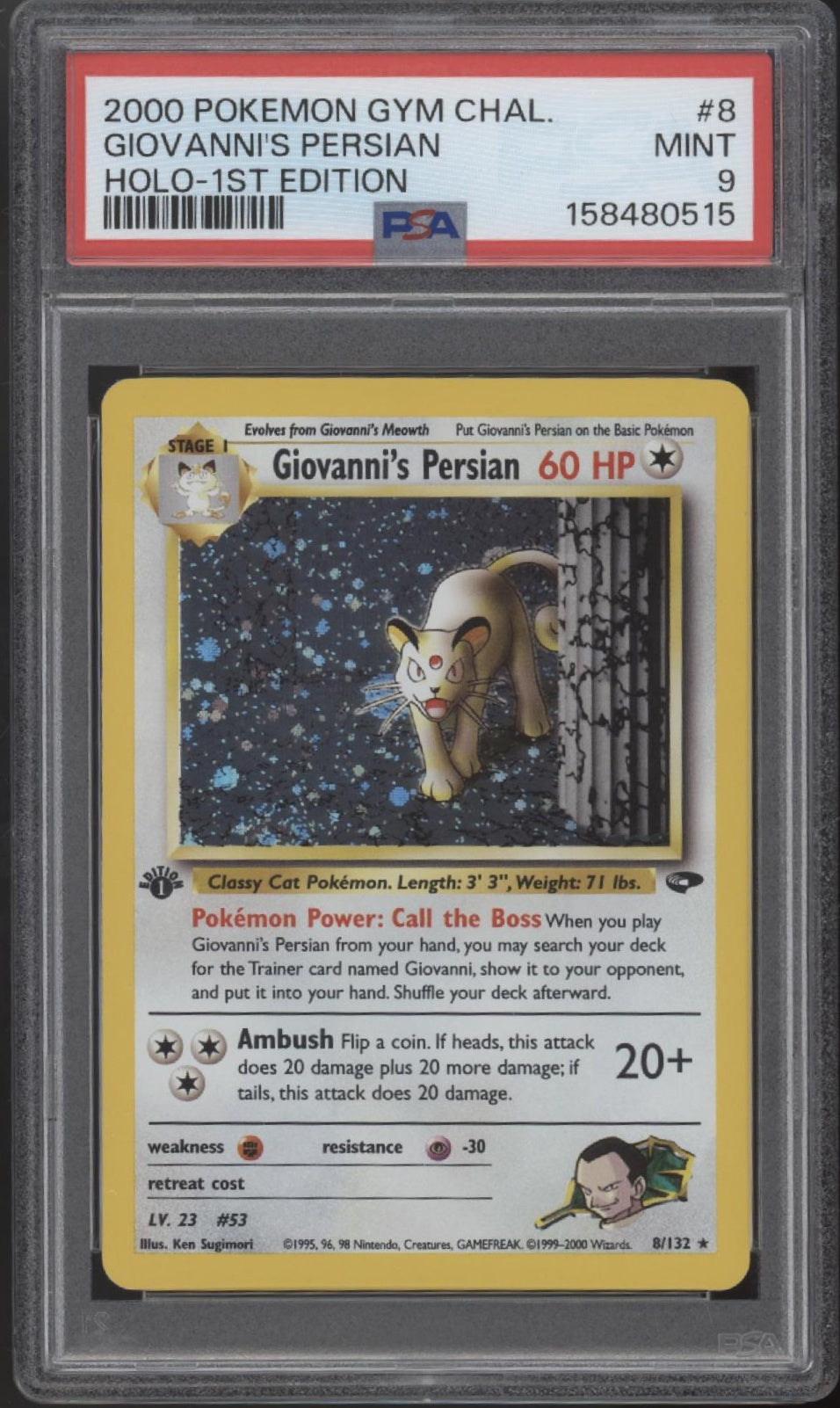 Giovanni's Persian Pokemon Gym Challenge Holo 1st Edition #8 PSA 9