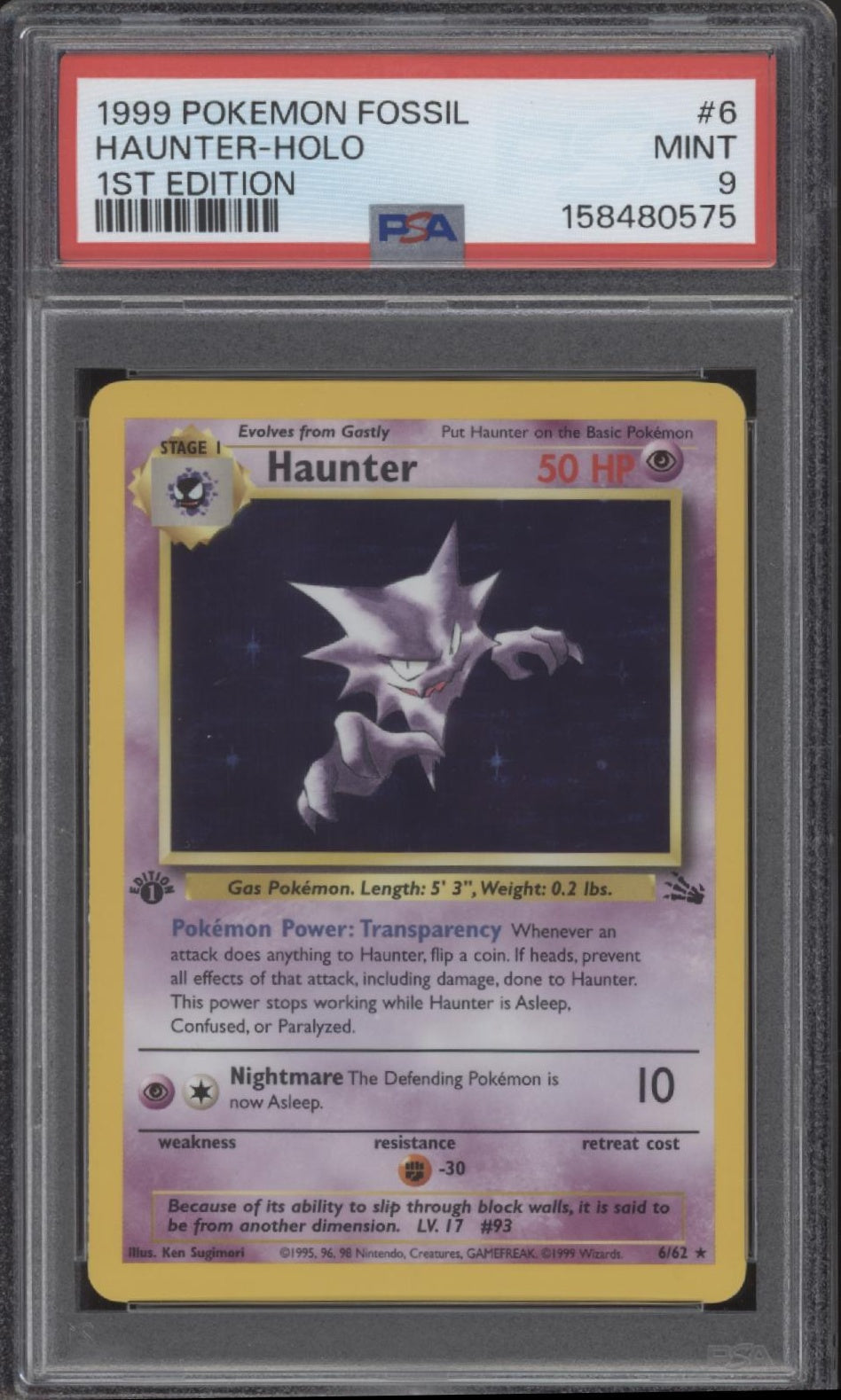 Haunter Pokemon Fossil Holo 1st Edition #6 PSA 9