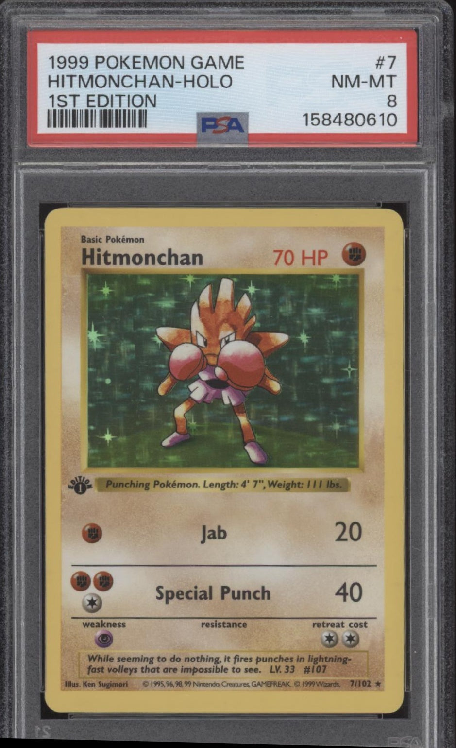 Hitmonchan Pokemon Base Set Holo 1st Edition #7 PSA 8