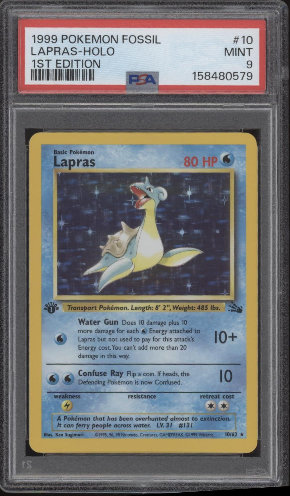 Lapras Pokemon Fossil Holo 1st Edition #10 PSA 9