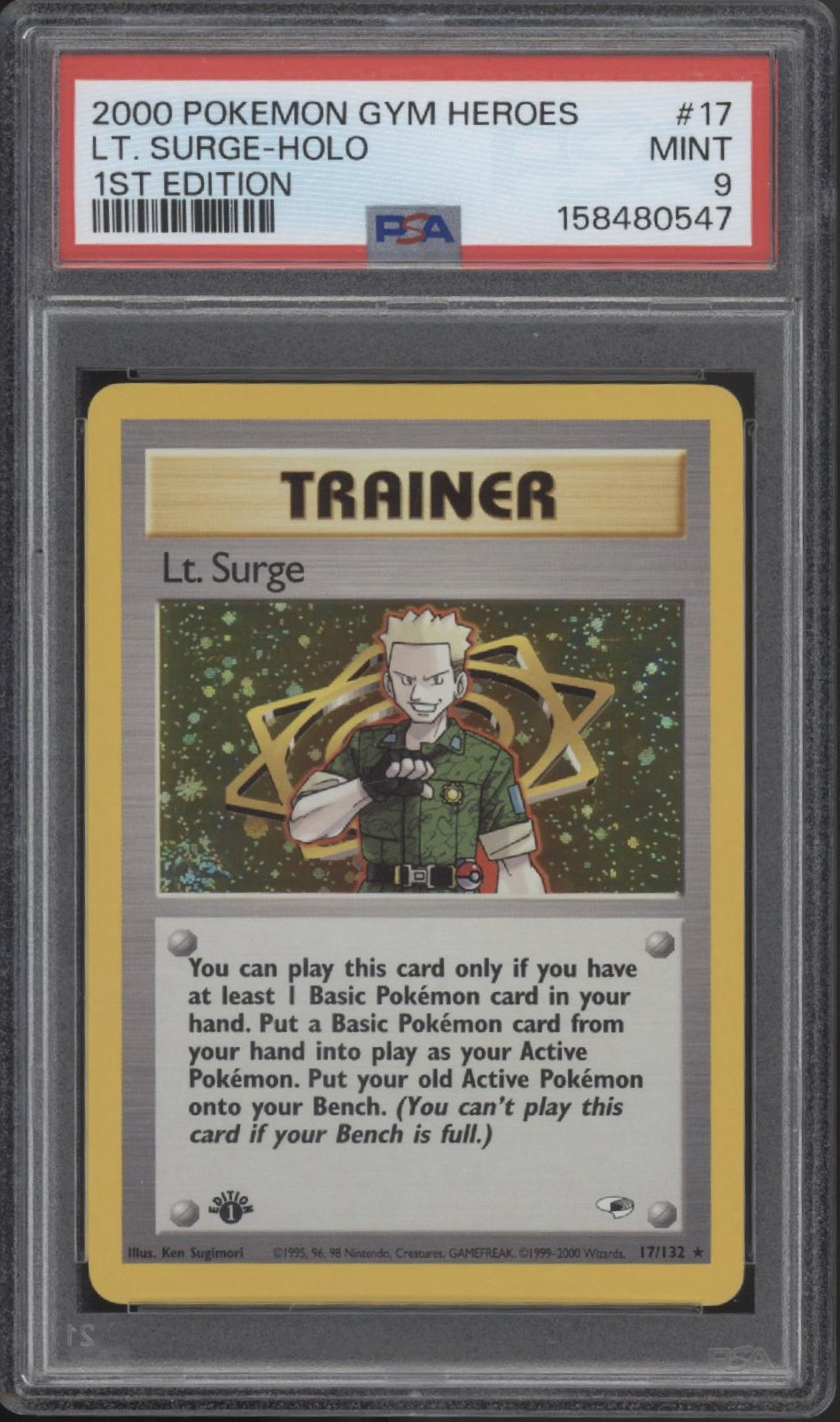 Lt. Surge Pokemon Gym Heroes Holo 1st Edition #17 PSA 9