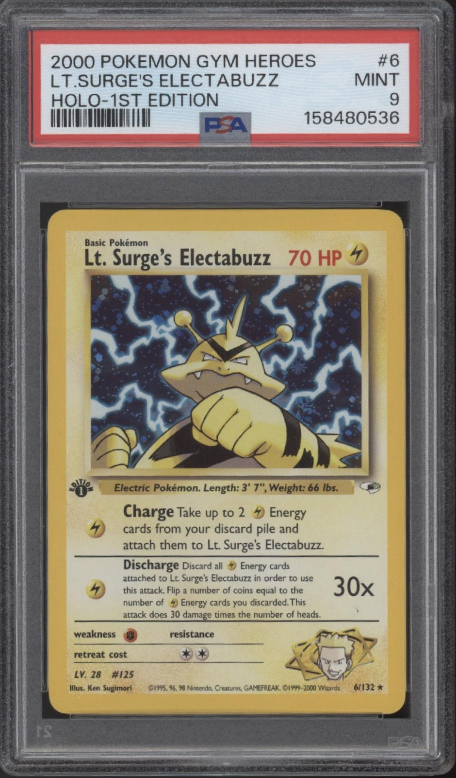 Lt. Surge's Electabuzz Pokemon Gym Heroes Holo 1st Edition #6 PSA 9