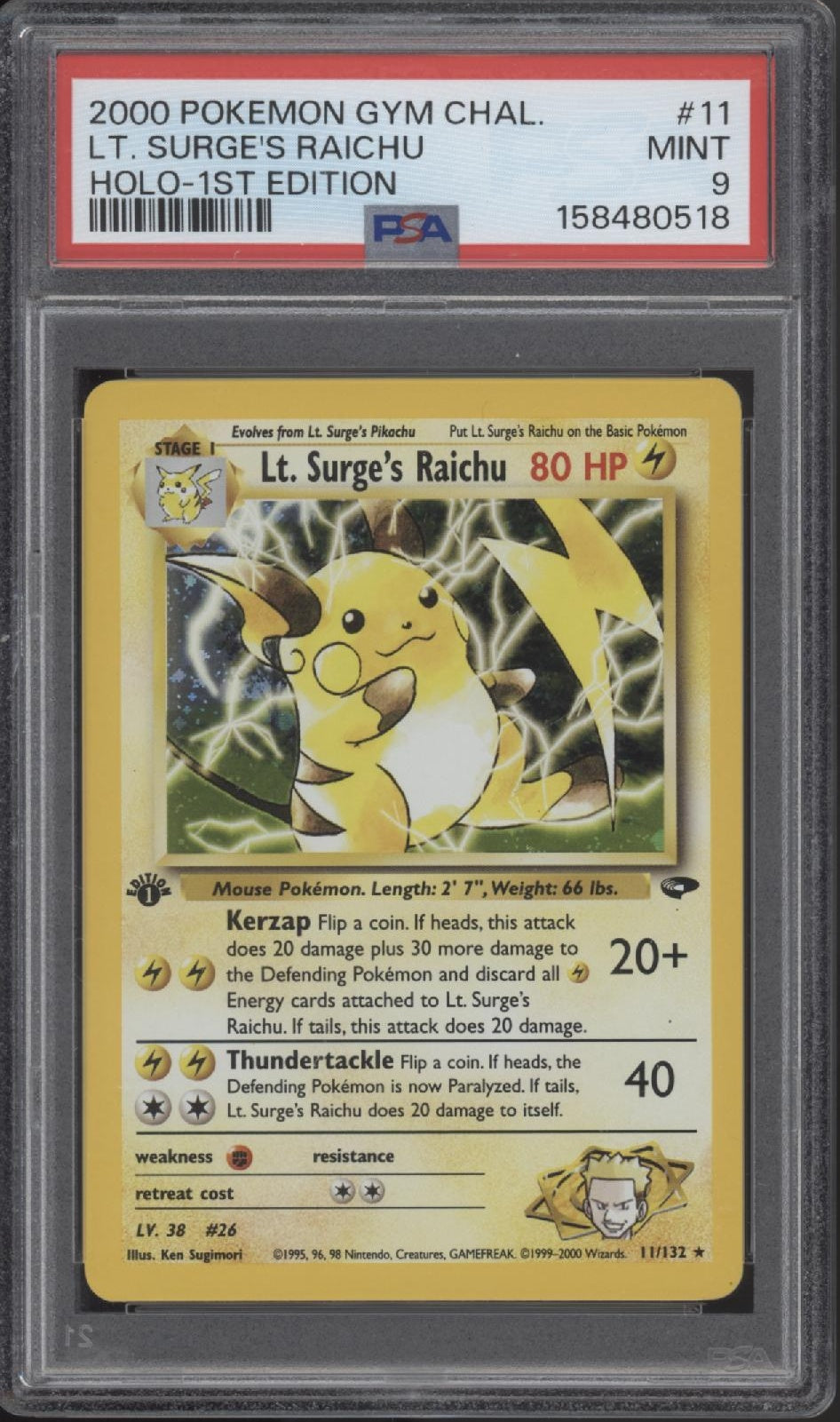 Lt. Surge's Raichu Pokemon Gym Challenge Holo 1st Edition #11 PSA 9