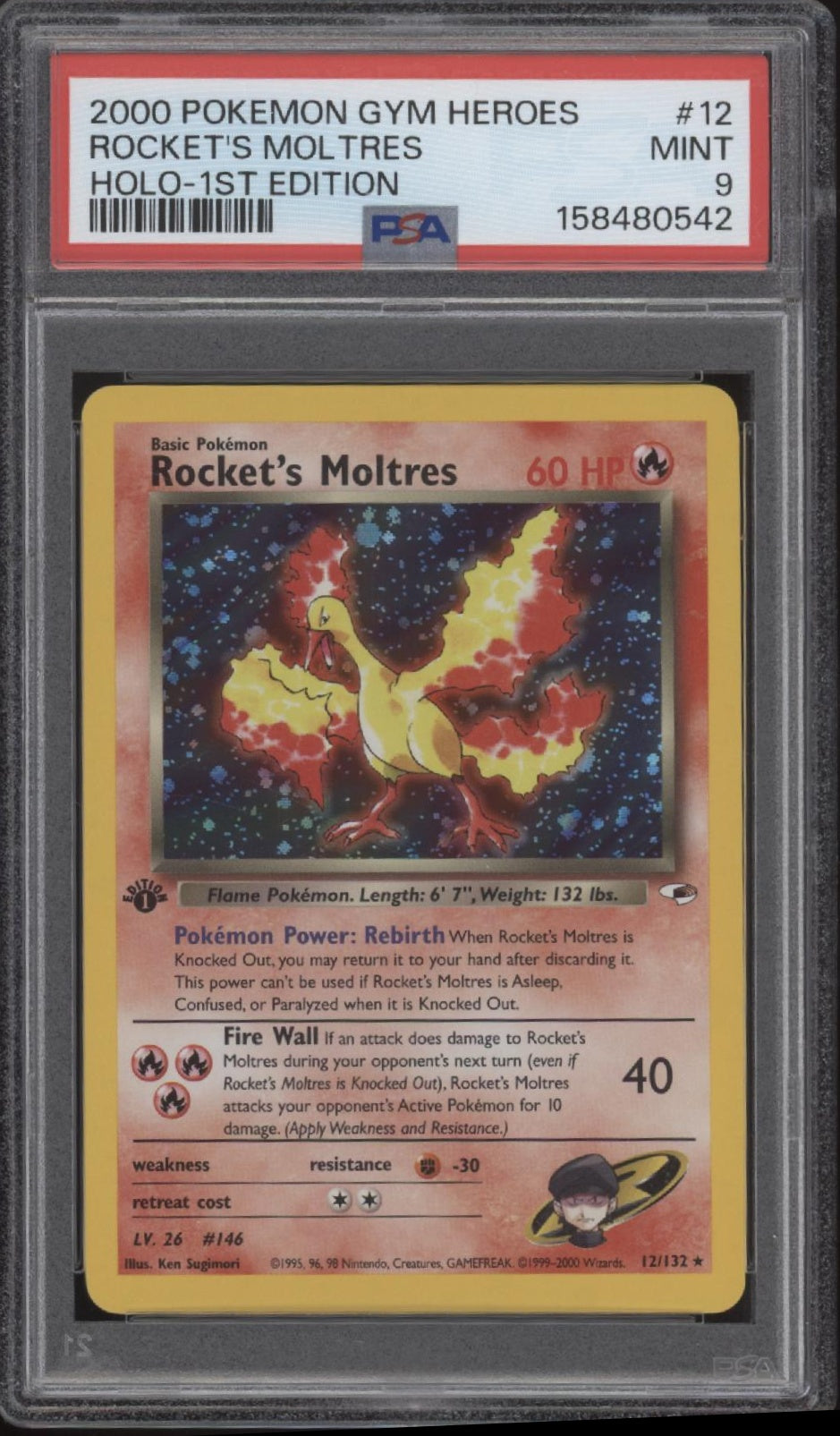 Rocket's Moltres Pokemon Gym Heroes Holo 1st Edition #12 PSA 9