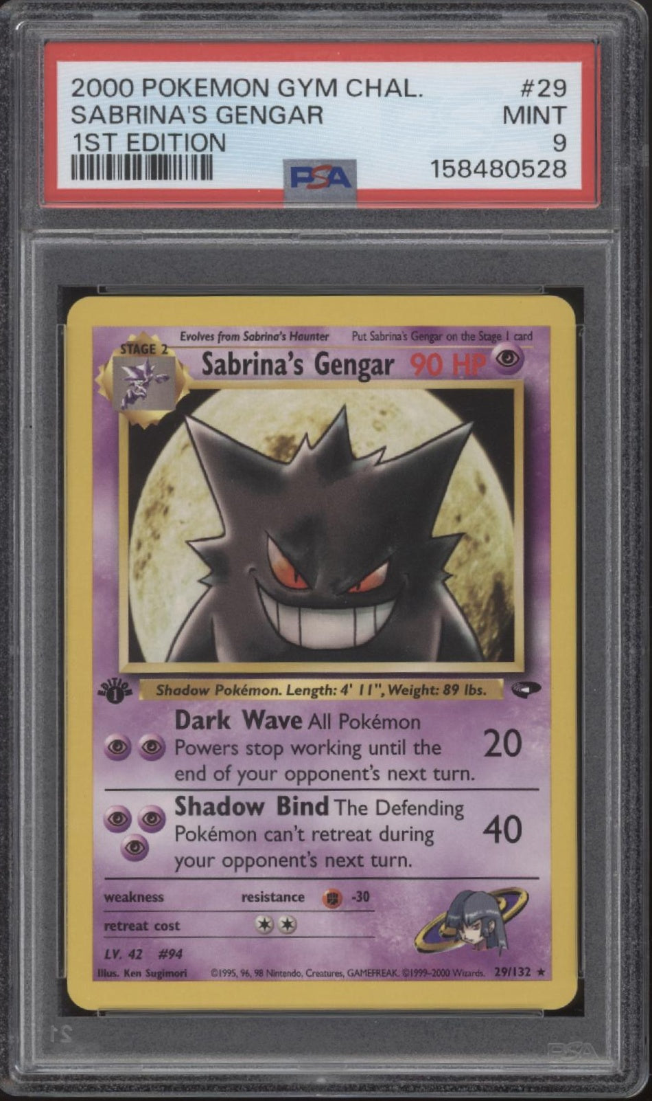Sabrina's Gengar Pokemon Gym Challenge 1st Edition #29 PSA 9
