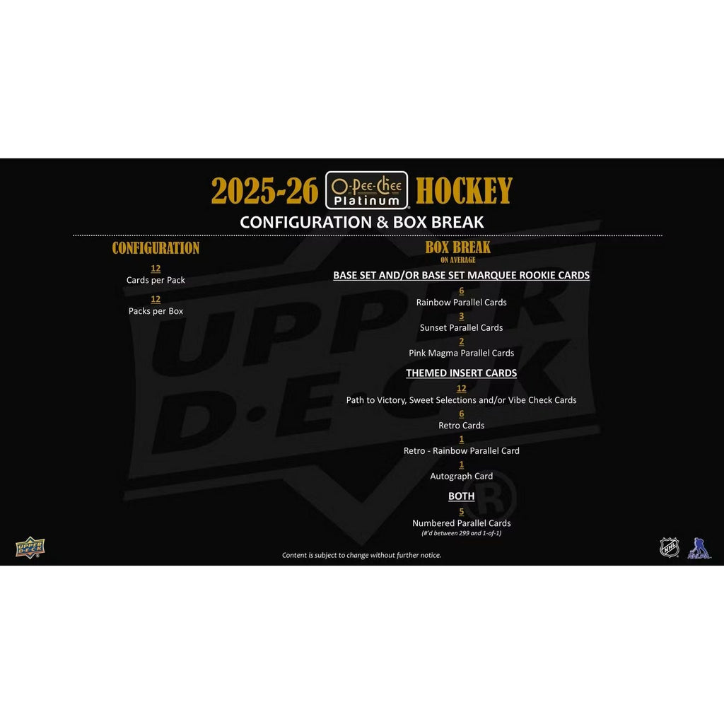 2025-26 Upper Deck O-Pee-Chee Platinum Hockey Hobby Box *Contact Us To Order*