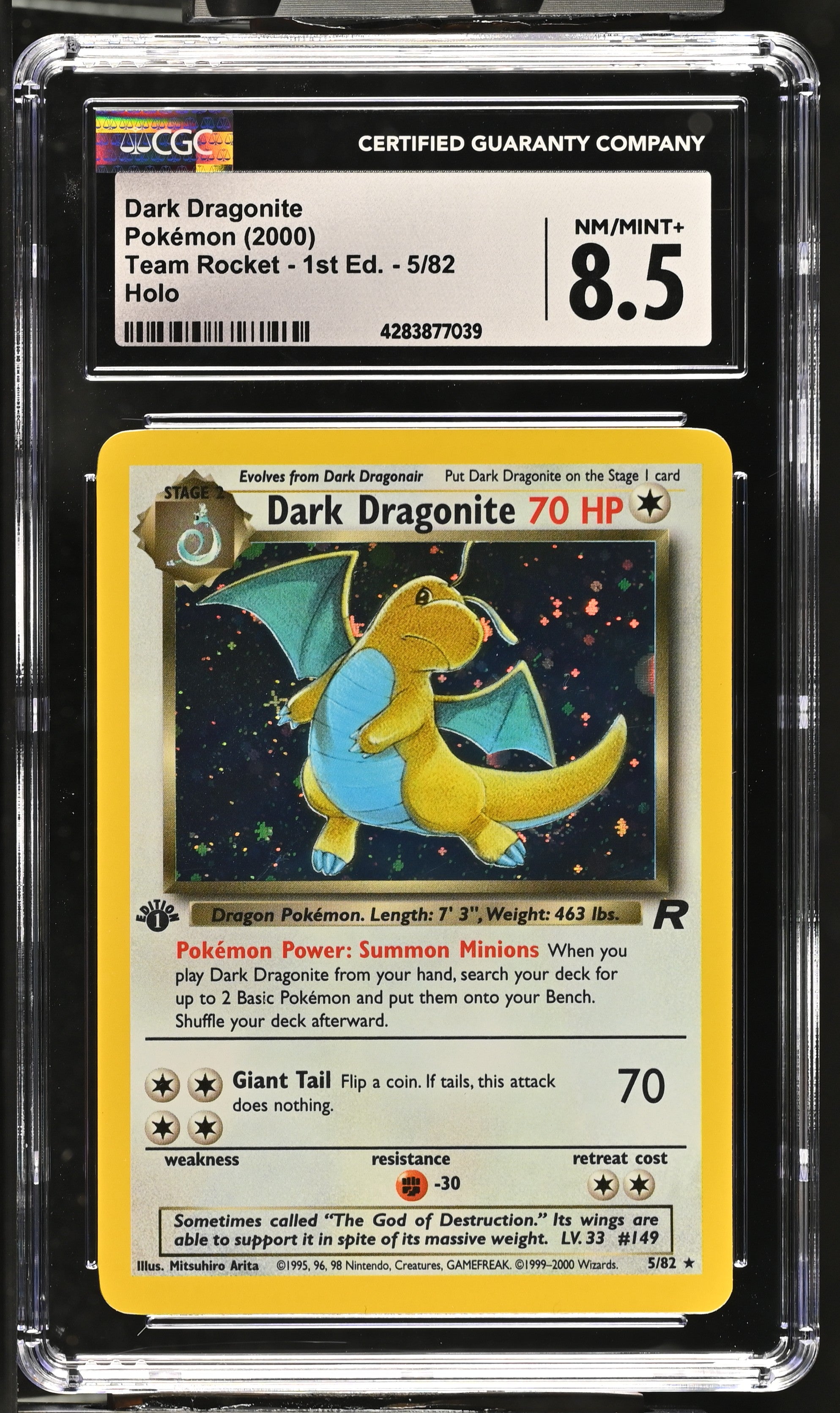 2000 Pokemon Team Rocket - 1st Edition Dark Dragonite 5/82 Holo CGC 8.5