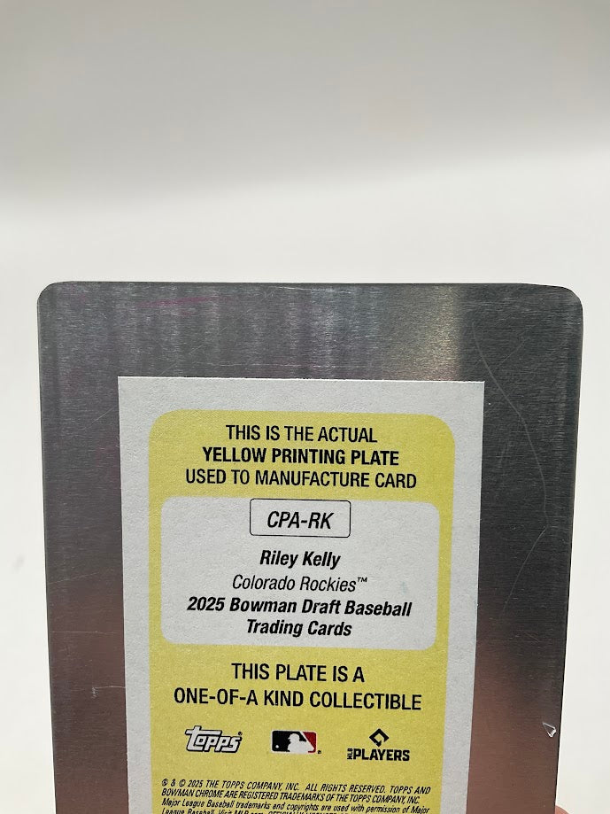 Riley Kelly 2025 Bowman Draft Yellow Printing Plate Auto 1/1 #CPA-RK