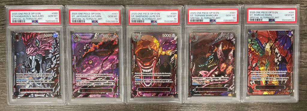 The Five Elders One Piece OP13 Special Alternate Art PSA 10 Sequential Set of 5