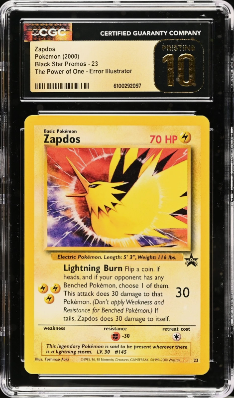 Pokemon: The Movie Legendary Birds Promo - Zapdos #23 - The Power of One - Error Illustrator - WOTC Black Star PROMO Pokemon Card (CGC Graded 10 PRISTINE)