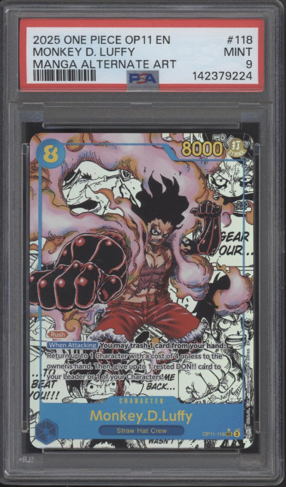 Monkey D Luffy One Piece Card Game OP11 Manga Alternate Art #118 PSA 9