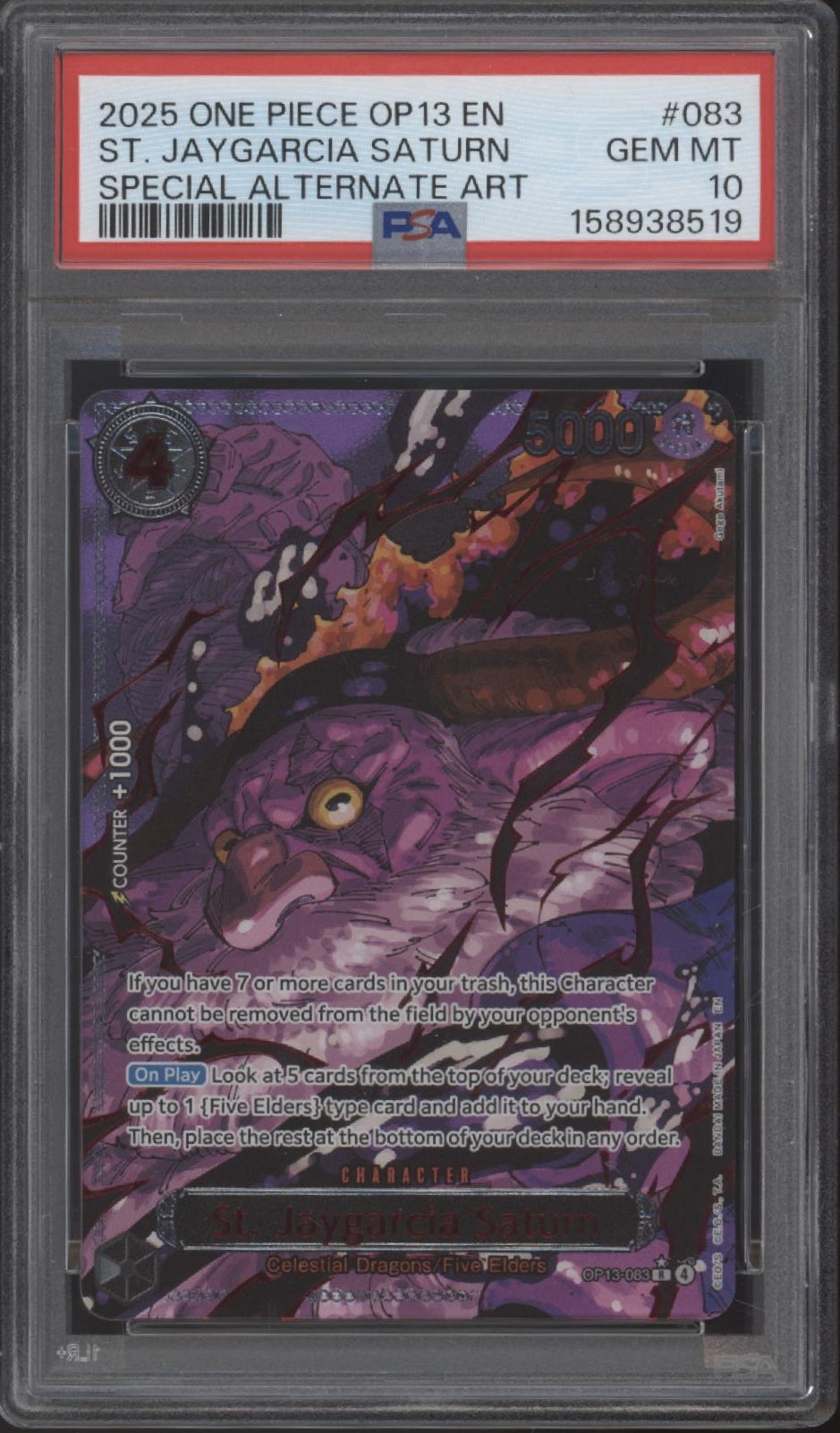 The Five Elders One Piece OP13 Special Alternate Art PSA 10 Sequential Set of 5