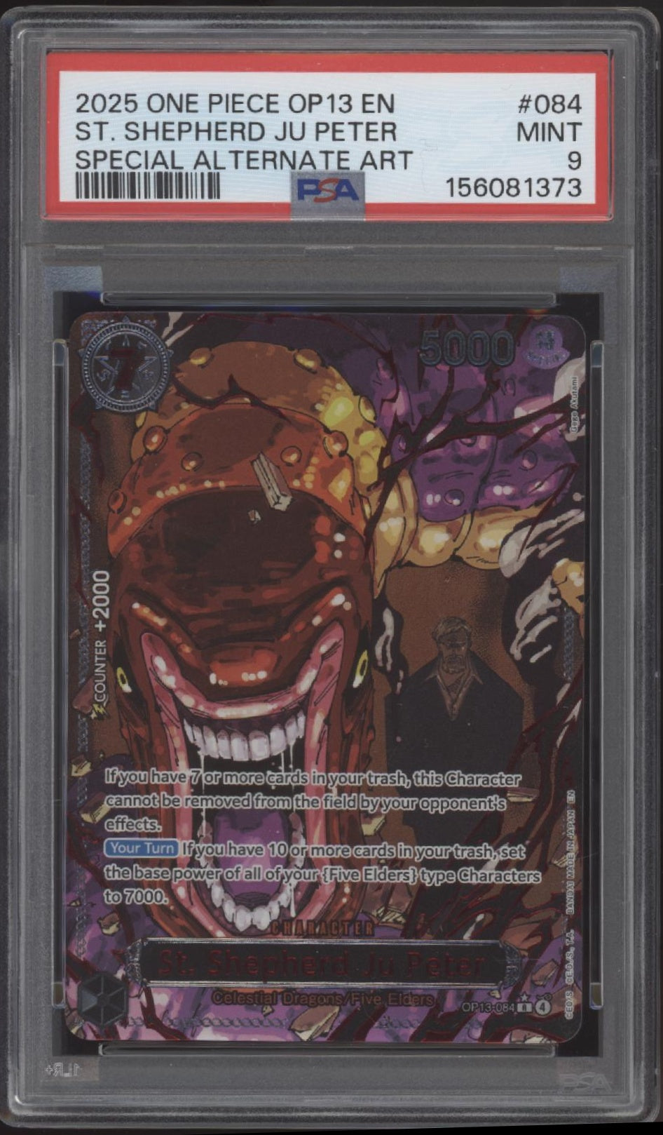 The Five Elders One Piece OP13 Special Alternate Art 3 PSA 10's, 2 PSA 9's Sequential Set of 5