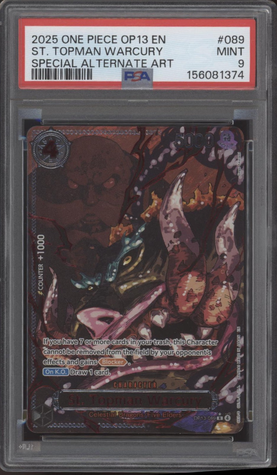 The Five Elders One Piece OP13 Special Alternate Art 3 PSA 10's, 2 PSA 9's Sequential Set of 5