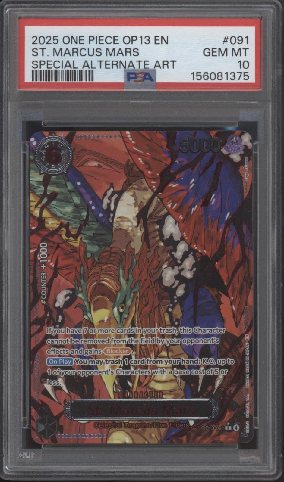 The Five Elders One Piece OP13 Special Alternate Art 3 PSA 10's, 2 PSA 9's Sequential Set of 5