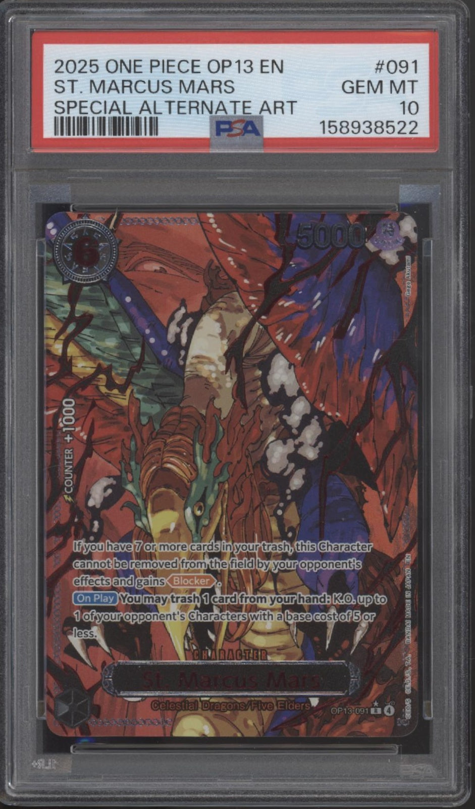 The Five Elders One Piece OP13 Special Alternate Art PSA 10 Sequential Set of 5