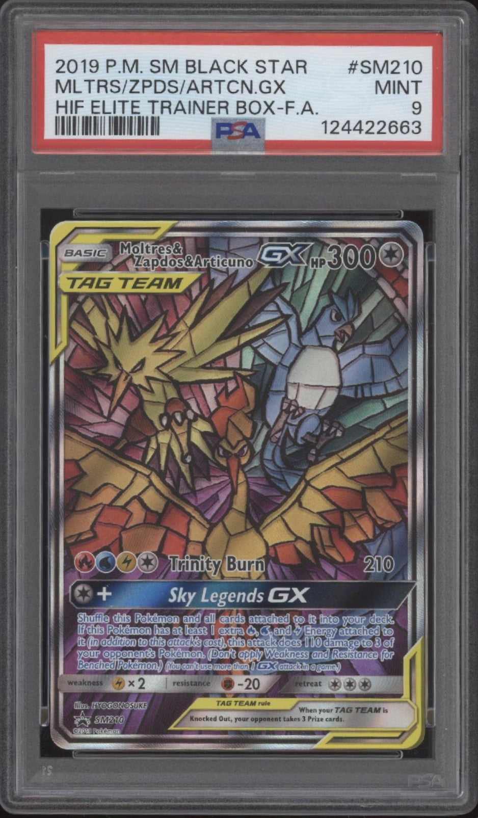 Moltres Zapdos Articuno GX Pokemon Hidden Fates ETB Full Art #SM210 PSA 9