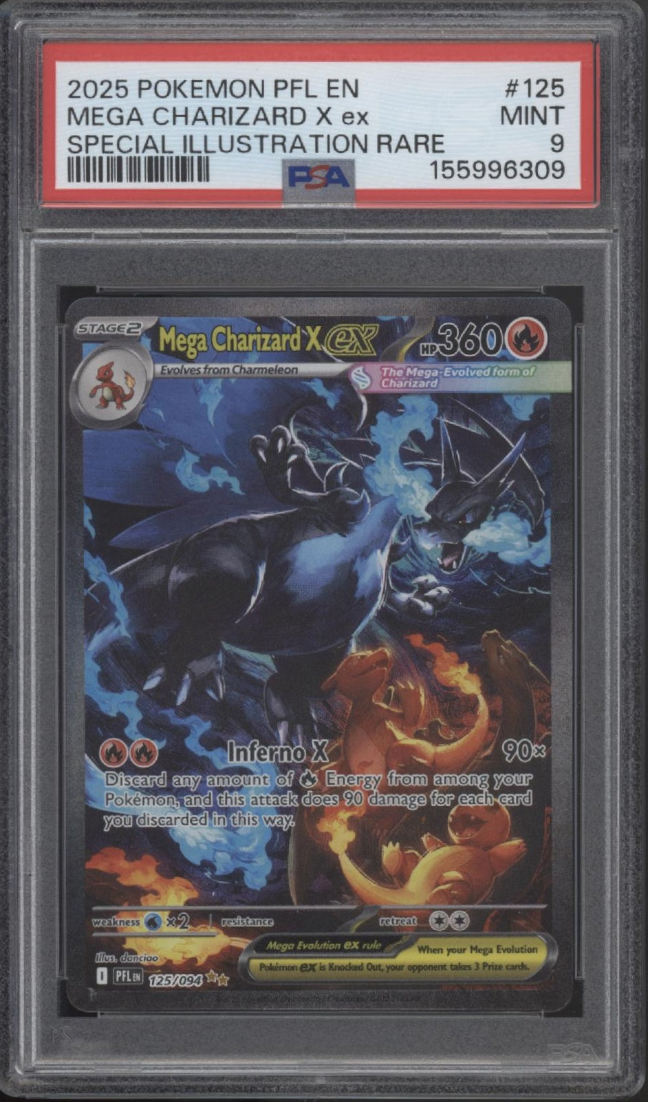 Mega Charizard X ex Pokemon Phantasmal Flames Special Illustration #125 PSA 9