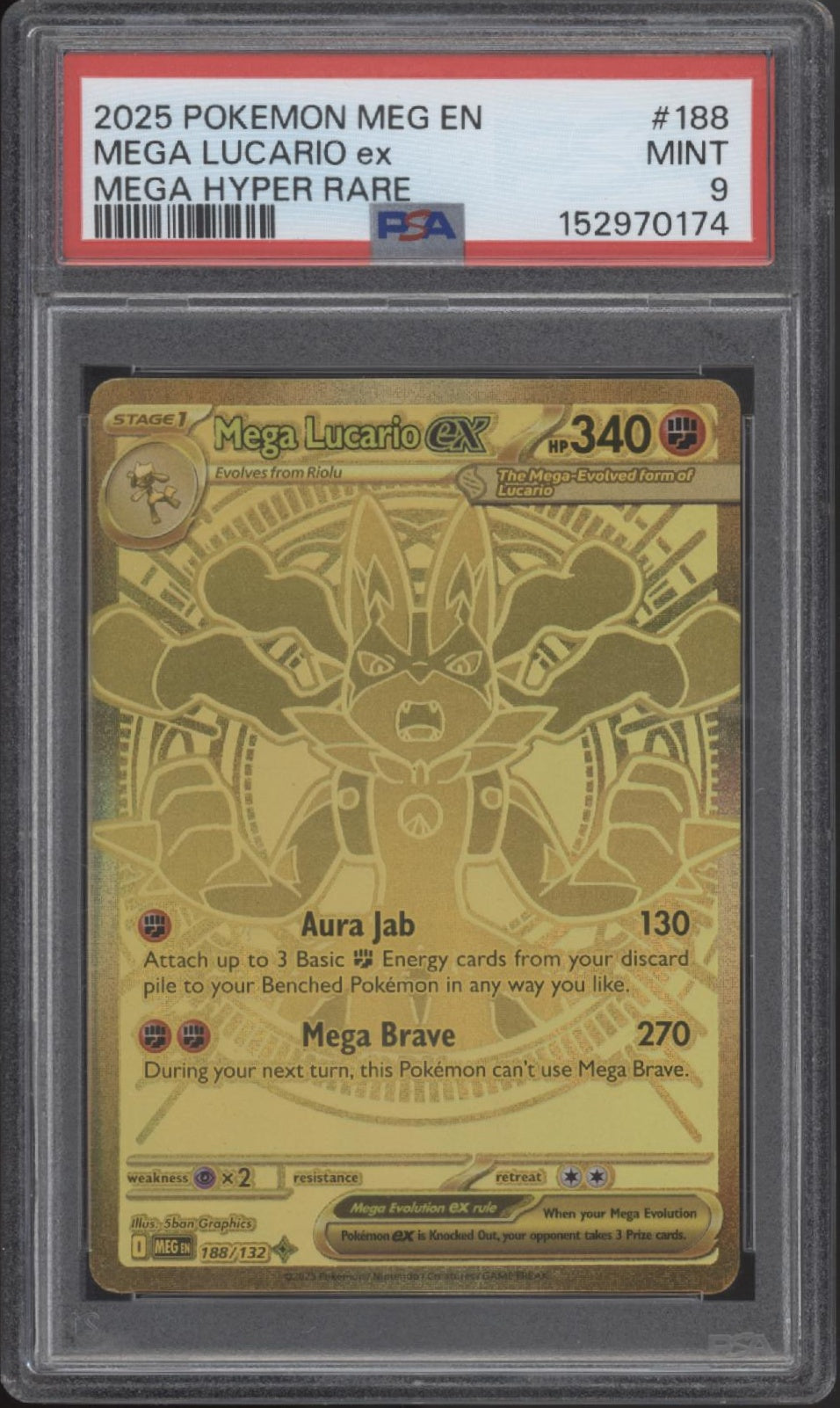 Mega Lucario ex Pokemon Mega Evolution Mega Hyper Rare #188 PSA 9