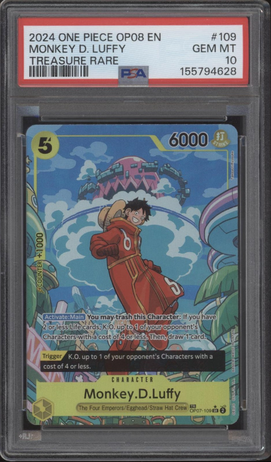 Monkey D Luffy One Piece Card Game OP08 Treasure Rare #109 PSA 10 #1