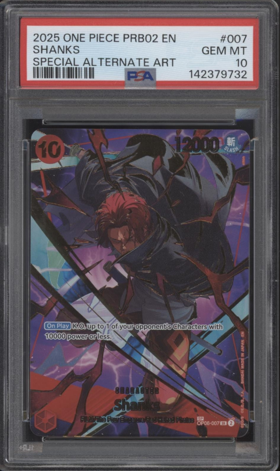Shanks One Piece Card Game PRB02 Special Alternate Art #007 PSA 10